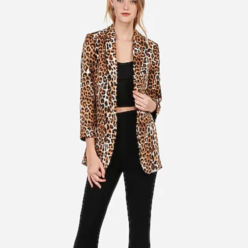 Express Leopard Print Rolled Sleeve Boyfriend Blazer Size Small